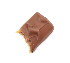 Piece of chocolate bar isolated on white, top view