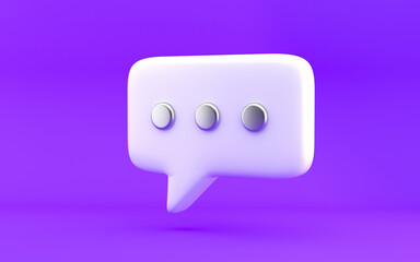 Chat message bubble icon with dots. Modern design, 3d rendering. Bright violet purple background.