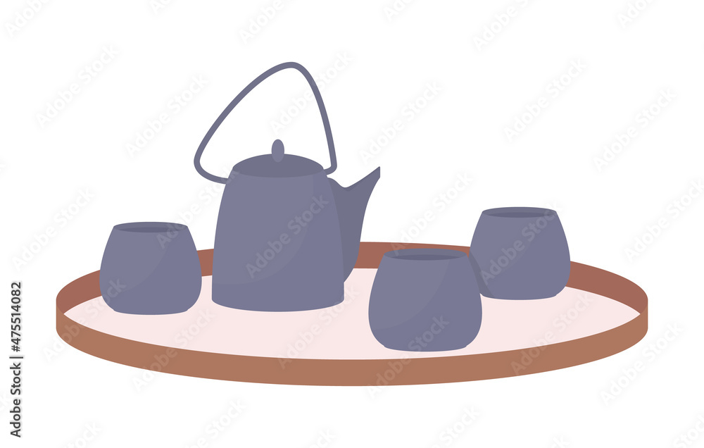 Poster modern tea set flat color vector item. cafeteria drinks. realistic object on white. scandinavian int
