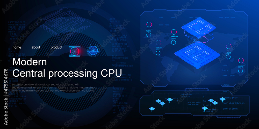 Poster cyber advertising banner with new generation processor. chip for processing large amounts of informa