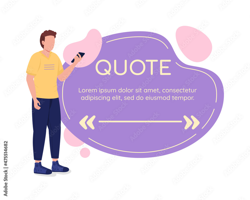 Poster using chance to find soulmate on dating app vector quote box with flat character. searching for rela