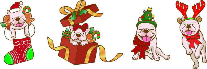 Cartoon French Bulldog dog  for christmas day  illustration Premium Vector