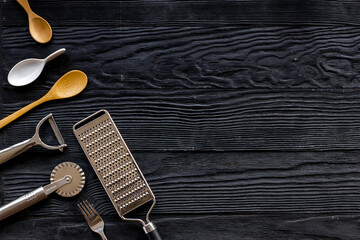 Flat lay of kinchen appliance and utensils for cooking background