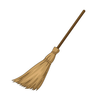 witch broom stick vector illustration	hay straw Isolated logo 
