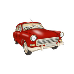 Fototapeta na wymiar Red automobile. Old classic car. Illustration isolated on white background.