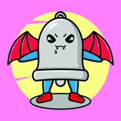 Bell mascot cartoon character as dracula with wings in cute style for t-shirt, sticker, logo element, poster