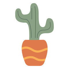 Hand Drawn doodle potted cactus icon.Vector flat illustration.Isolated on white background.Home plant.Succulent in colorful ceramic pot.