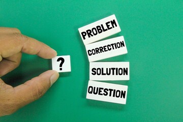 question marks with the words Question Problem Solution Correction