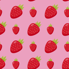 Seamless pattern with awesome strawberry on pink background. Vector image.