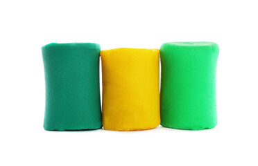 Different colorful play dough on white background