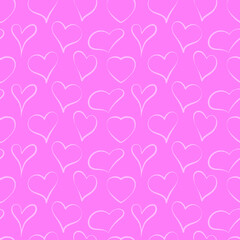 Heart contour on a pink background. Seamless vecton pattern for decoration, packaging, wallpaper. Romantic pink background with hearts.