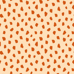 Brown scribble polka dot seamless pattern. Cute dots on beige background repeat print. Abstract spots background. 