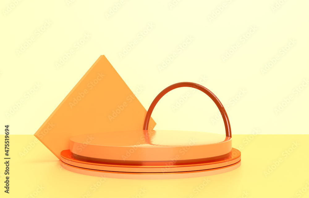 Aufkleber abstract minimal scene with geometric forms. cylinder podium stage in yellow and grey backgrounds. f