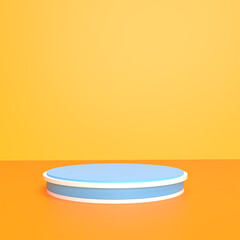 Abstract minimal scene with geometric forms. Cylinder podium stage in yellow and grey backgrounds. for show product presentation 2022 mock up, 3d render.