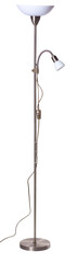silver aluminum metallic uplighter torchiere floor lamp with shade and  small reading light isolated on white background