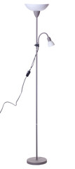 grey uplighter torchiere floor lamp with shade and  small reading light isolated on white background