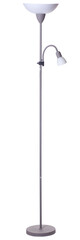 grey uplighter torchiere floor lamp with shade and  small reading light isolated on white background