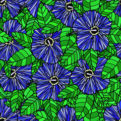 Blue hibiscus flowers seamless pattern. Vector stock illustration eps10. 