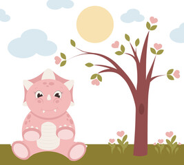 Obraz na płótnie Canvas Princess dinosaur poster. Cute pink dino girls. Childish print for nursery, kids apparel, invitation, postcard. Vector illustration EPS10