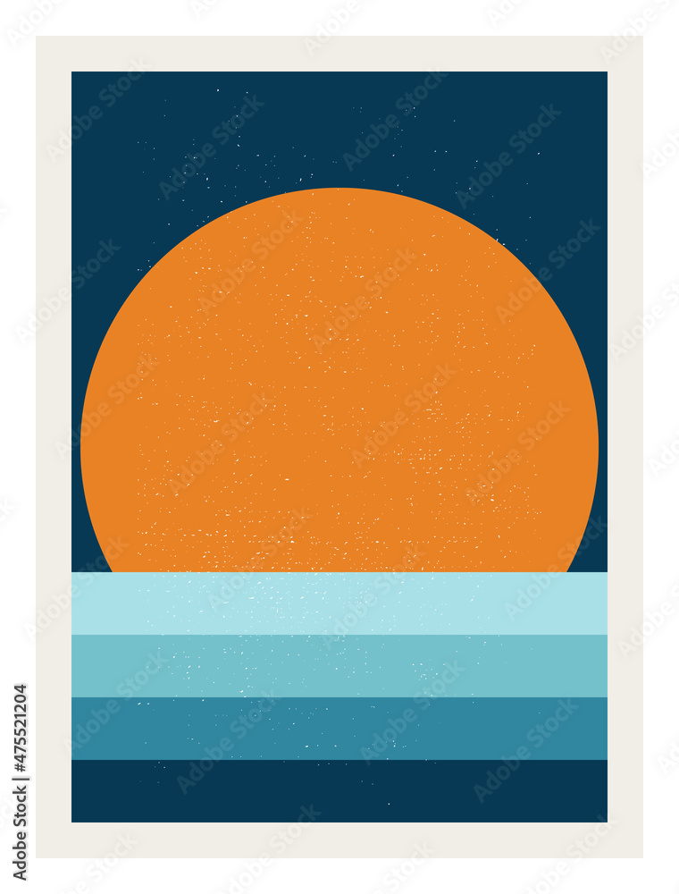 Poster abstract sunrise or sunset wall art poster. modern artwork in scandinavian nordic style . inspired b