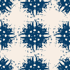 Shibori style indigo tie dye vector seamless pattern. Modern abstract background in traditional japanese fabric style. Navy blue and off white monochrome repeat tile. 