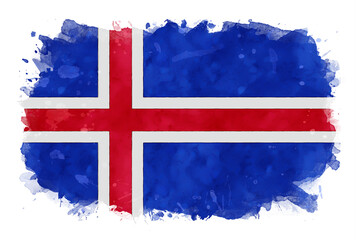 Iceland National Flag Watercolor Illustration