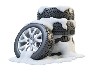 Set of car winter tyres snow covered in snowdrift isolated on white background 3D © Oleksandr Delyk