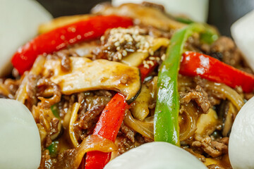 gochu japchae, Korean stir-fried chili peppers and beef