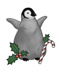 animal sketch cute little penguin baby and christmas supplies abstract digital drawing print 2