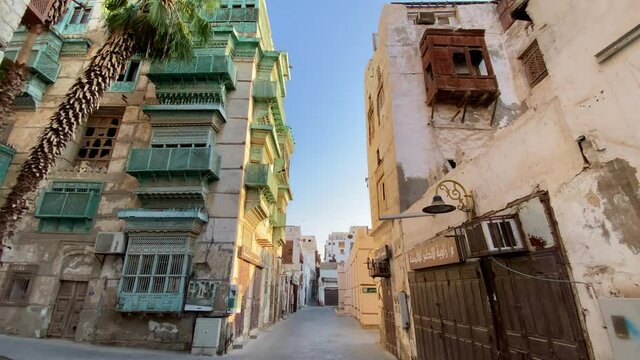 Jeddah Saudi Arabia  November 11 2021 Old city in Jeddah, Saudi Arabia known as Historical Jeddah. Ancient building in UNESCO world heritage historical village Al Balad.Saudi Arabia 