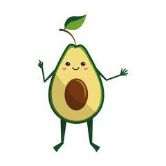 Cute avocado, funny fruit with arms and legs on white background, Isolated, cartoon