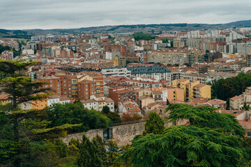 Burgos Cathedral and city panorama at sunrise. Burgos, Castile and Leon, Spain - nov, 2021