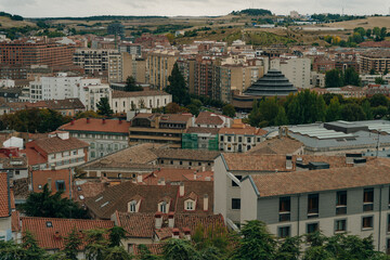 Burgos Cathedral and city panorama at sunrise. Burgos, Castile and Leon, Spain - nov, 2021