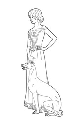 Drawing of elegant woman with dog