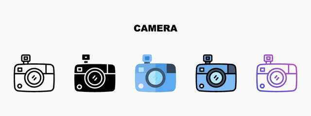 Camera icon designed in outline flat glyph filled line and gradient. Perfect for website mobile app presentation and any other projects. Enjoy this icon for your project.