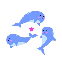 Rolgordijnen Vectorreeks leuke walvisillustraties. kan worden gebruikt voor karakter, grafisch element, object, pictogram, poster © Rifqi Chandra