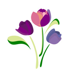 Three tulips in trending colors 2022, simple flat illustration
