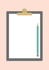 書類を挟んだバインダーと鉛筆のおしゃれな素材 - 何も書かれていない白い紙