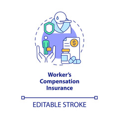 Workers compensation insurance concept icon. Corporate insurance abstract idea thin line illustration. Isolated outline drawing. Editable stroke. Roboto-Medium, Myriad Pro-Bold fonts used - obrazy, fototapety, plakaty