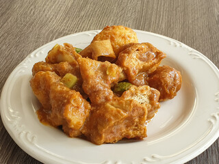 batagor is a typical Indonesian snack, food made from flour, usually served with peanut sauce.