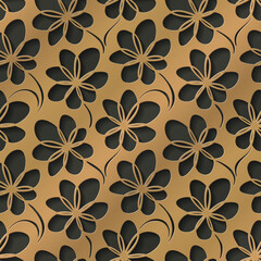 Gold floral 3d background. Seamless pattern for decoration. Ornate pattern with flowers. Vector illustration