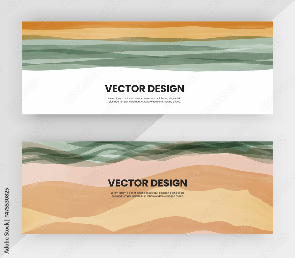 Wall mural Horizontal web banners with brown and green watercolor texture