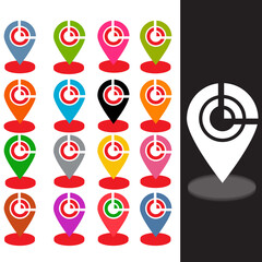 Map pointers. Vector isolated elements. Location navigation icon. Vector outline illustration. Geo location point.