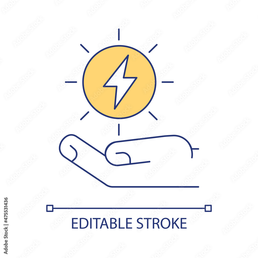 Poster personal energy source rgb color icon. hand with lightning sign. well balanced lifestyle and healthc