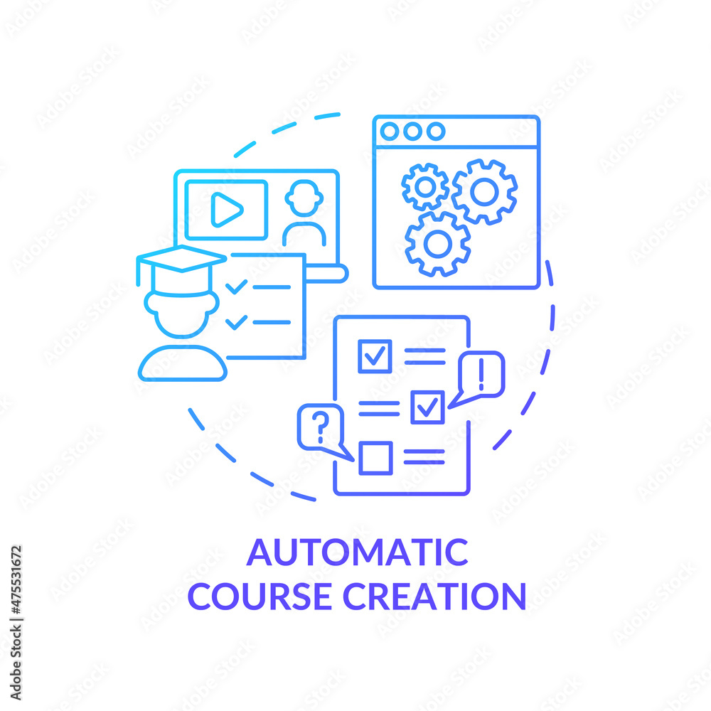 Poster automatic course creation blue gradient concept icon. education technology abstract idea thin line i