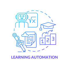Learning automation blue gradient concept icon. Education technology abstract idea thin line illustration. Isolated outline drawing. Editable stroke. Roboto-Medium, Myriad Pro-Bold fonts used