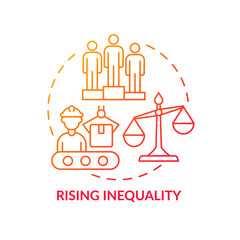 Rising inequality red gradient concept icon. Negative impact of automation abstract idea thin line illustration. Isolated outline drawing. Editable stroke. Roboto-Medium, Myriad Pro-Bold fonts used