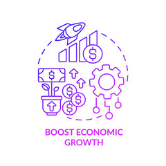 Boost economic growth purple gradient concept icon. Automation advantages abstract idea thin line illustration. Isolated outline drawing. Editable stroke. Roboto-Medium, Myriad Pro-Bold fonts used