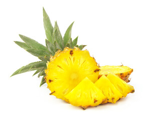 Fresh pineapple fruit slices isolated on white 