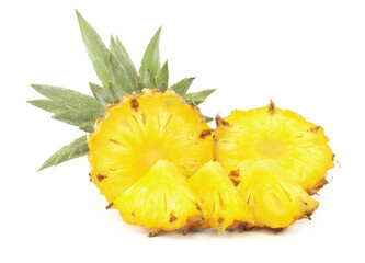 Fresh ripe pineapple fruit slices isolated on white background. 